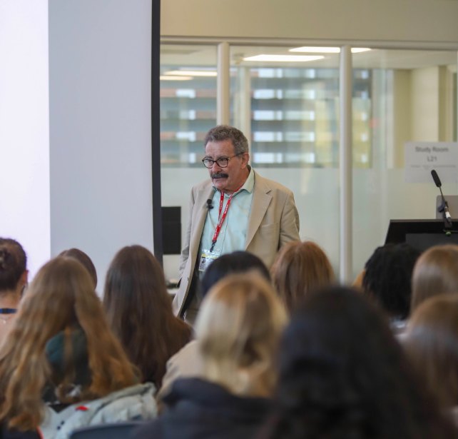 Professor Robert Winston talking to students